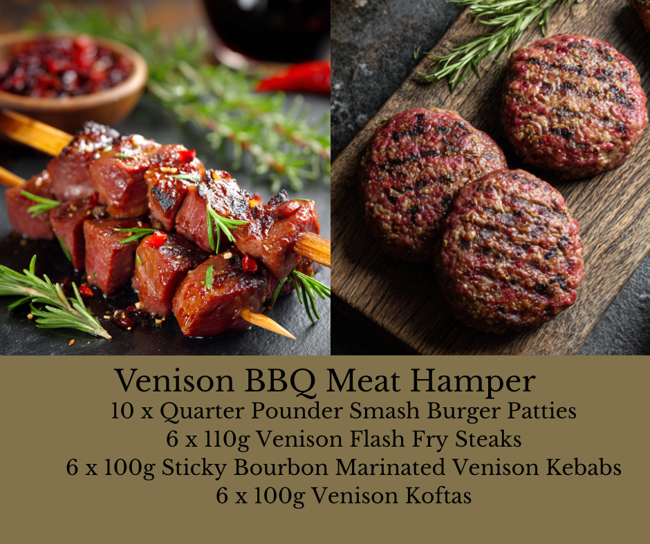 Venison bbq meat hamper with venison burgers, venison kebabs and venison koftas