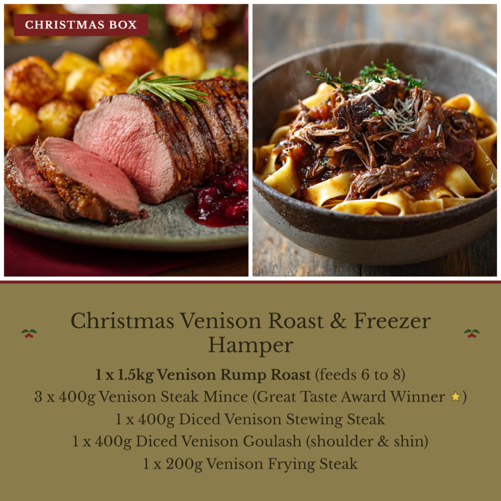 Selection of Scottish Wild Venison roast and items suitable for Christmas and stocking the freezer.
